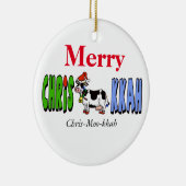 Chrismukkah Cow kerstversiering past het aan! Keramisch Ornament (Rechts)