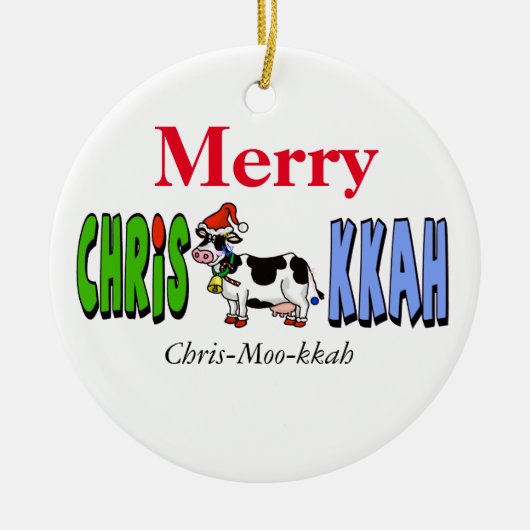 Chrismukkah Cow kerstversiering past het aan! Keramisch Ornament (Voorkant)