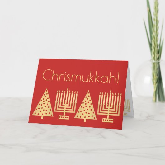 Chrismukkah Gold en Red Holiday Voeg uw foto toe Feestdagen Kaart (Voorkant)