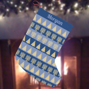 Chrismukkah Gold Menorah Tree Stripes Patroon Kleine Kerstsok