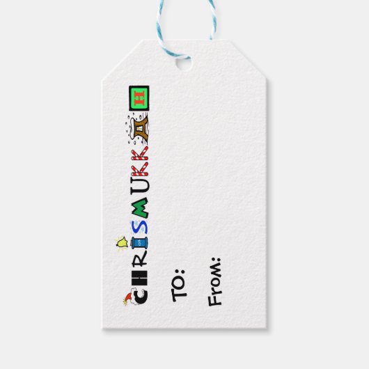 Chrismukkah Graphic Text Gift Labels Cadeaulabel (Voorkant)
