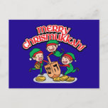 Chrismukkah Greeting with Elves and Dreidels Feestdagenkaart<br><div class="desc">Voeg deze leuke interreligieuze (Hanukkah en Kerstmis) postkaarten toe aan je Chrismukkah feestelijkheden dit jaar. Als je de feestdagen samen viert, is dit een mooie aanraking. Dit is ons ontwerp en je vindt het nergens anders dan in onze winkel. Chrismukkah wordt gevierd door mensen die gewoonlijk in families met zowel...</div>