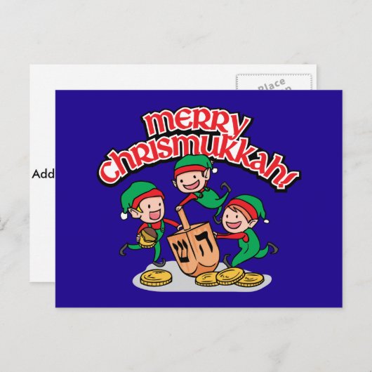 Chrismukkah Groeten met Elfen en Dreidels Feestdagenkaart (Voorkant / Achterkant)