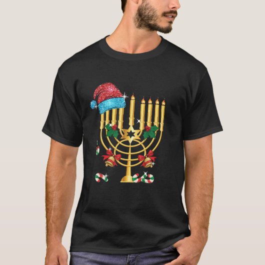 Chrismukkah Hannukah Santa Hat Familie Kerstmis T-shirt (Voorkant)
