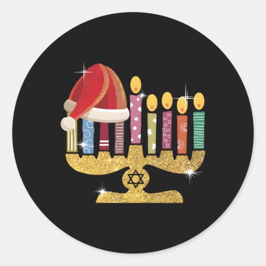Chrismukkah Hannukah Santa Ronde Sticker (Voorkant)