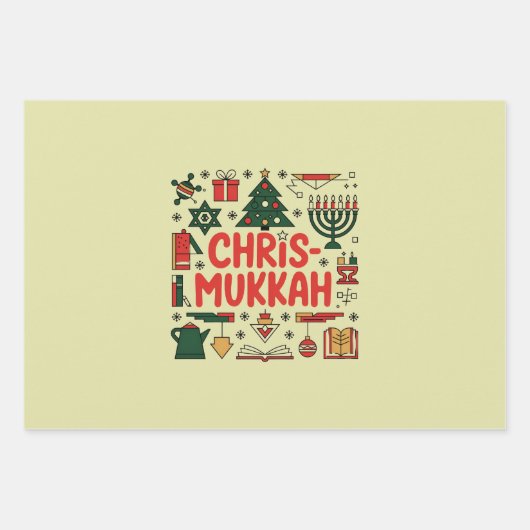 Chrismukkah Hanukkah Kerst Joodse Religieuze Inpakpapier Vel (Voorkant)