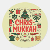 Chrismukkah Hanukkah Kerst Joodse Religieuze Ronde Sticker (Voorkant)