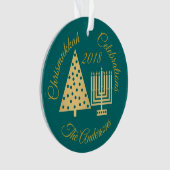Chrismukkah Hanukkah Kerstmis Gold Blauwgroen Eleg Ornament (voorkant)
