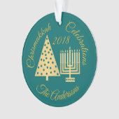 Chrismukkah Hanukkah Kerstmis Gold Blauwgroen Eleg Ornament (voorkant)