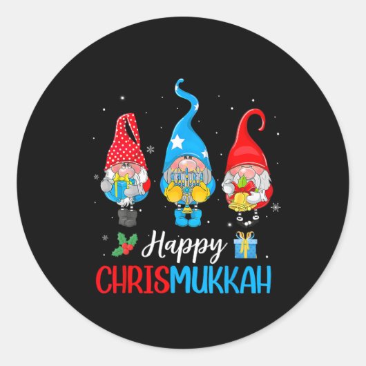 Chrismukkah kabouters Vrolijk Kerstfeest en Gelukk Ronde Sticker (Voorkant)