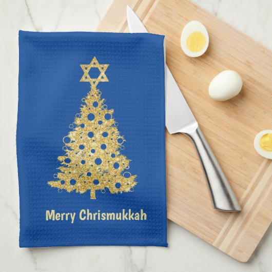 Chrismukkah Kitchen Towel met Tree Star van David Theedoek (Quarter Fold)