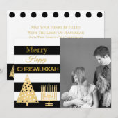 Chrismukkah Photo Black and White Stripes Gold Feestdagenkaart (Voorkant / Achterkant)