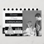 Chrismukkah Photo Black and White Stripes Silver Feestdagenkaart (Voorkant / Achterkant)