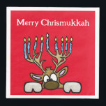 Chrismukkah Reinder met Menorah Antlers Napkins Servet<br><div class="desc">Dit zijn leuke luiers die je kunt gebruiken tijdens je vakantiebijeenkomsten. Het ontwerp kenmerkt mijn cartoon rendier waarvan de geweien als een menorah zijn. Hij mengt de joodse en Christelijke symbolen. Ik maakte ook een Chrismukkah-tafellade met veel verschillende joodse/Christelijke personages, waaronder deze. Deze zouden er geweldig uitzien met de tafellade....</div>