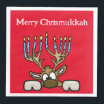 Chrismukkah Reinder met Menorah Antlers Napkins Servet<br><div class="desc">Dit zijn leuke luiers die je kunt gebruiken tijdens je vakantiebijeenkomsten. Het ontwerp kenmerkt mijn cartoon rendier waarvan de geweien als een menorah zijn. Hij mengt de joodse en Christelijke symbolen. Ik maakte ook een Chrismukkah-tafellade met veel verschillende joodse/Christelijke personages, waaronder deze. Deze zouden er geweldig uitzien met de tafellade....</div>