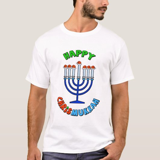 Chrismukkah Santa Hat Menorah T-Shirt (Voorkant)
