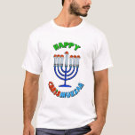 Chrismukkah Santa Hat Menorah T-Shirt<br><div class="desc">De term "Chrismukkah" begon in 2003 op een televisie-show genaamd "The O.C.". Het kan worden geïnterpreteerd als (1) het mengen van Kerstmis en Hanukkah tijdens het vakantieseizoen in huizen waar men joods is en een van de Christelijke protestanten. Het is een manier om beide zijden van een familie met twee...</div>