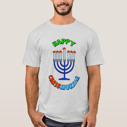 Chrismukkah Santa Hat Menorah T-Shirt (Voorkant)