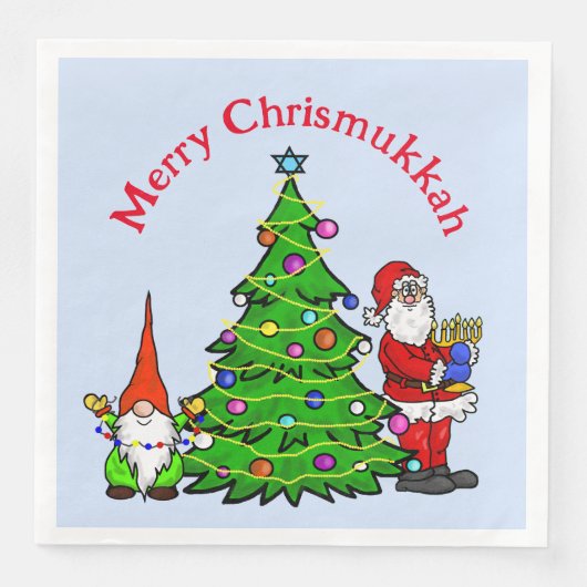 Chrismukkah Santa, Tree en Gnome Napkins Servet (Voorkant)