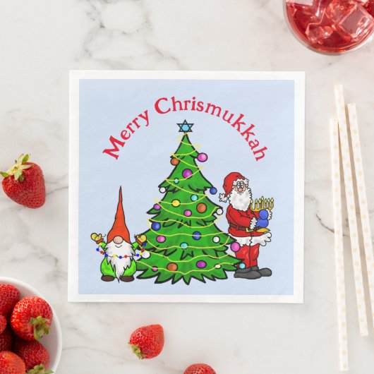 Chrismukkah Santa, Tree en Gnome Napkins Servet (Insitu)