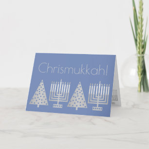 Chrismukkah Silver Blue Holiday Uw foto toevoegen Feestdagen Kaart