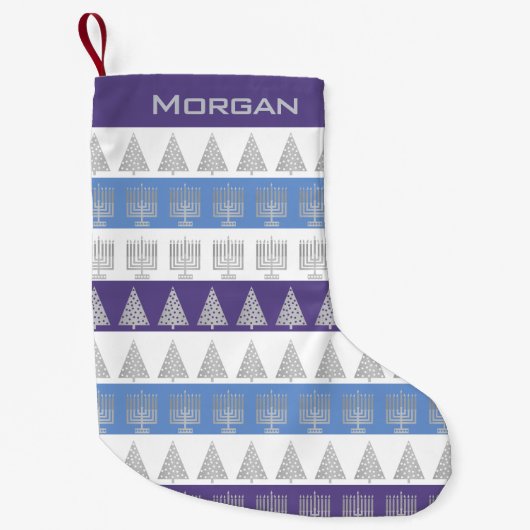 Chrismukkah Silver Menorah Tree Stripes Patroon Kleine Kerstsok (Voorkant)