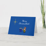 Chrismukkah Star van Bethlehem Menorah Card        Kaart<br><div class="desc">Deze kerstkaart spreekt boekdelen in zijn eenvoud. De voorkant is voorzien van de zelfkleuring van de kerstman aan de Star van Bethlehem aan de hemel en ook van de gloed van de Menorah-kaarsen. De binnengroet kan worden uitgegeven om uw ontvangers evenals de voorkeur van de jouw naam aan te passen....</div>