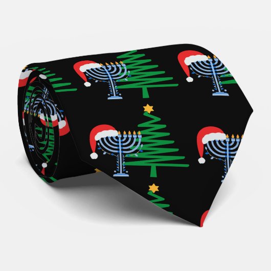 Chrismukkah Stropdas Pattern Print Black Stropdas (Opgerold)