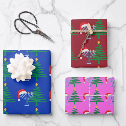 Chrismukkah Wrapping Paper Flat Sheet Set van 3 (Voorkant)