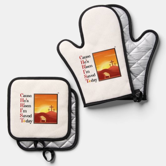 Christ Acroniem Oven Mitt & Pot Holder Ovenwant & Pannenlap Set (Voorkant / Achterkant)