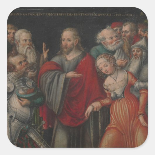 Christ and the Adulteress Vierkante Sticker (Voorkant)