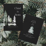 Christ Born Christelijk Geboorte Zwart<br><div class="desc">Christelijk Christ is geboren Kerst Kaart. Geboorte scene. Waterverf bosbomen. Hert. Black.</div>