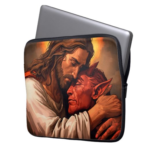 Christ Comforting Lucifer Laptop Case (Voorkant Links)