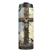 Christ Cross Ascends Doves Flowers Thermosbeker (Voorkant)