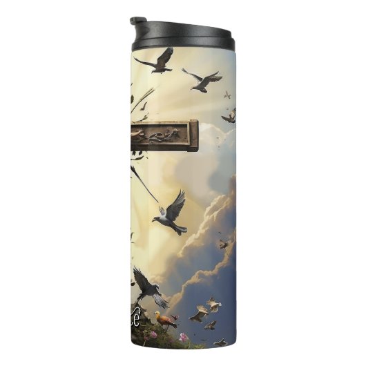Christ Cross Ascends Doves Flowers Thermosbeker (Geroteerd rechts)