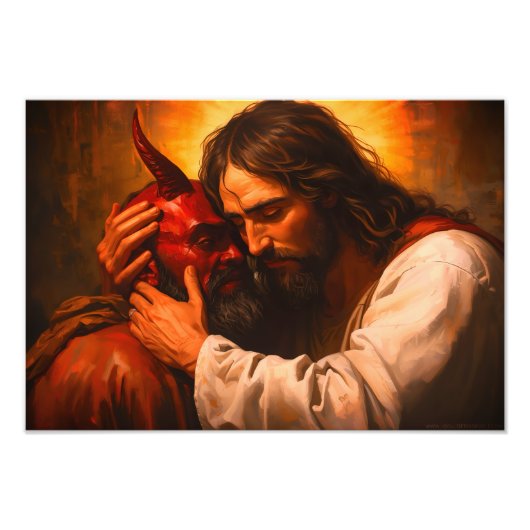 Christ Embracing Lucifer Poster Print (Voorkant)