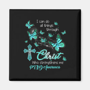 Christ God Cross Versterkt mij Vlinder Blauwgroen Magneet