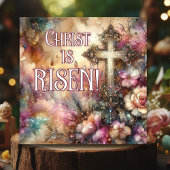 Christ is Risen Elegant Floral Waterverf Cross Feestdagenkaart