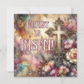 Christ is Risen Elegant Floral Waterverf Cross Feestdagenkaart (Voorkant)