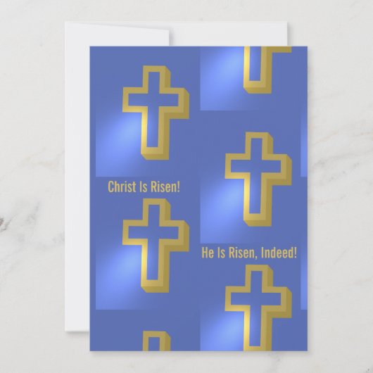 Christ is Risen Indeed Gold Christelijk Cross Blue Feestdagenkaart (Voorkant)
