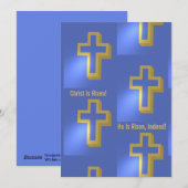 Christ is Risen Indeed Gold Christelijk Cross Blue Feestdagenkaart (Voorkant / Achterkant)
