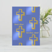 Christ is Risen Indeed Gold Christelijk Cross Blue Feestdagenkaart (Staand voorkant)