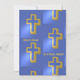Christ is Risen Indeed Gold Christelijk Cross Blue Feestdagenkaart