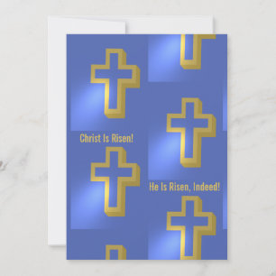 Christ is Risen Indeed Gold Christelijk Cross Blue Feestdagenkaart