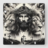 Christ Lions kruist Spirituele macht Vierkante Klok (Voorkant)