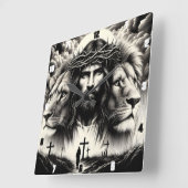 Christ Lions kruist Spirituele macht Vierkante Klok (Hoek)