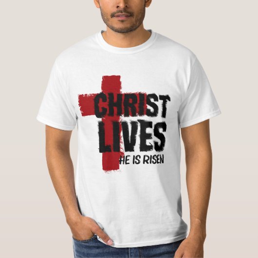 CHRIST LIVES Hij wordt Christelijk-kruispaasen T-shirt (Voorkant)