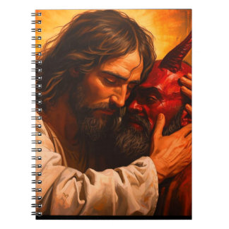 Christ omarmt Lucifer-notitieboek Notitieboek