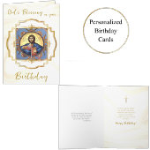 Christ Pantocrator Gold Frame Orthodox Birthday    Kaart