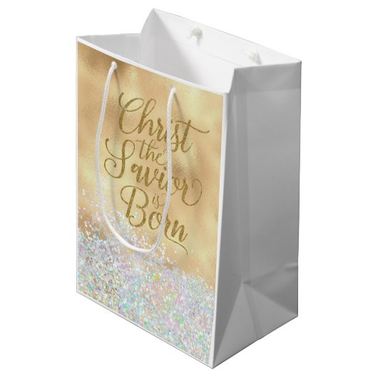 Christ the Savior is Born Christmas Medium Cadeauzakje (Voorkant Gekanteld)